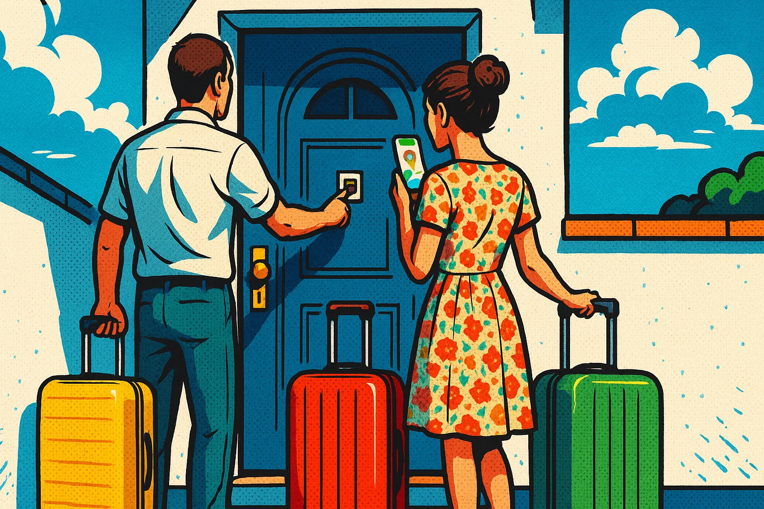 Due turisti che si accingono ad entrare in una locazione turistica in affitto su Airbnb